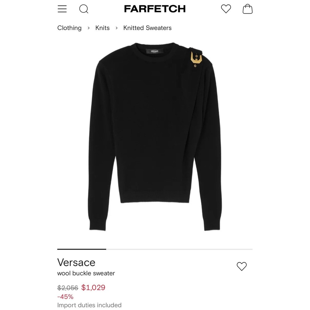 Versace Wool Buckle Sweater Black Size-42 US 6 Gold Hardware Made in Italy - Picture 13 of 15